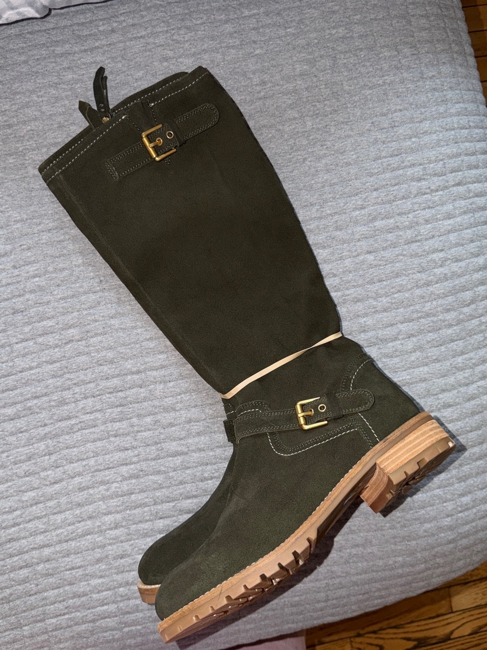 NWT Boden Buckle Knee High Suede Boots Woodland Green Size 9